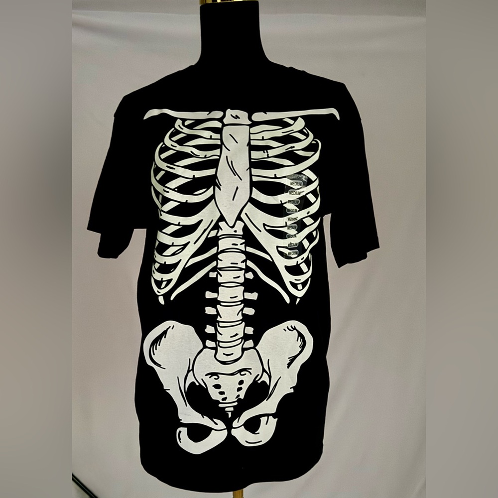 Yazbek Black Glow-in-the-Dark Skeleton Tee|Halloween Costume Top | Size Medium